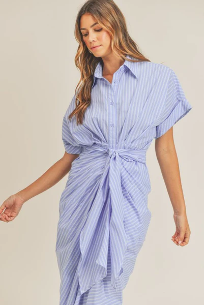 Short Sleeve Tie Waist Midi Dress