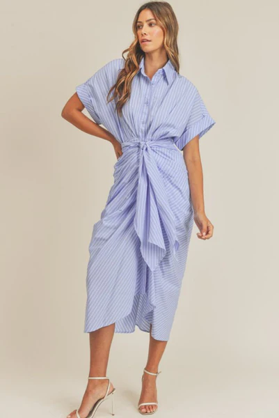Short Sleeve Tie Waist Midi Dress
